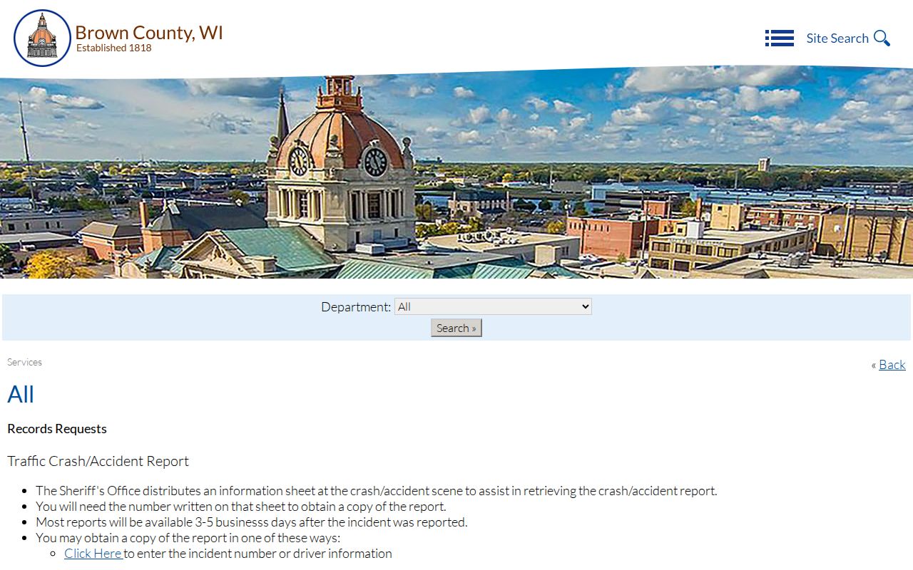 Brown County booking record request page
