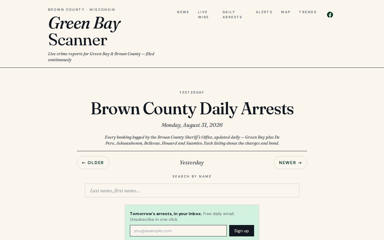 Unofficial Green Bay Scanner Brown County booking index