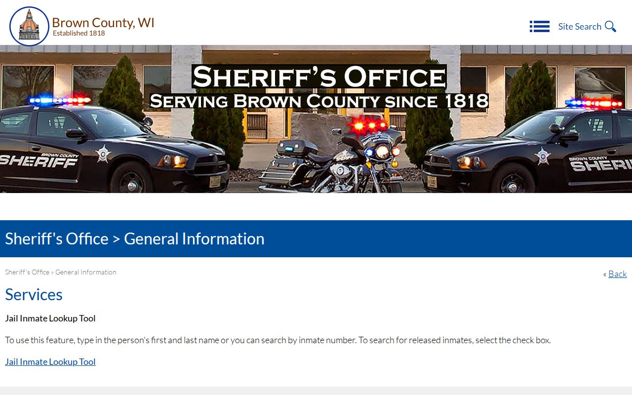 Brown County Jail inmate lookup instructions for booking records